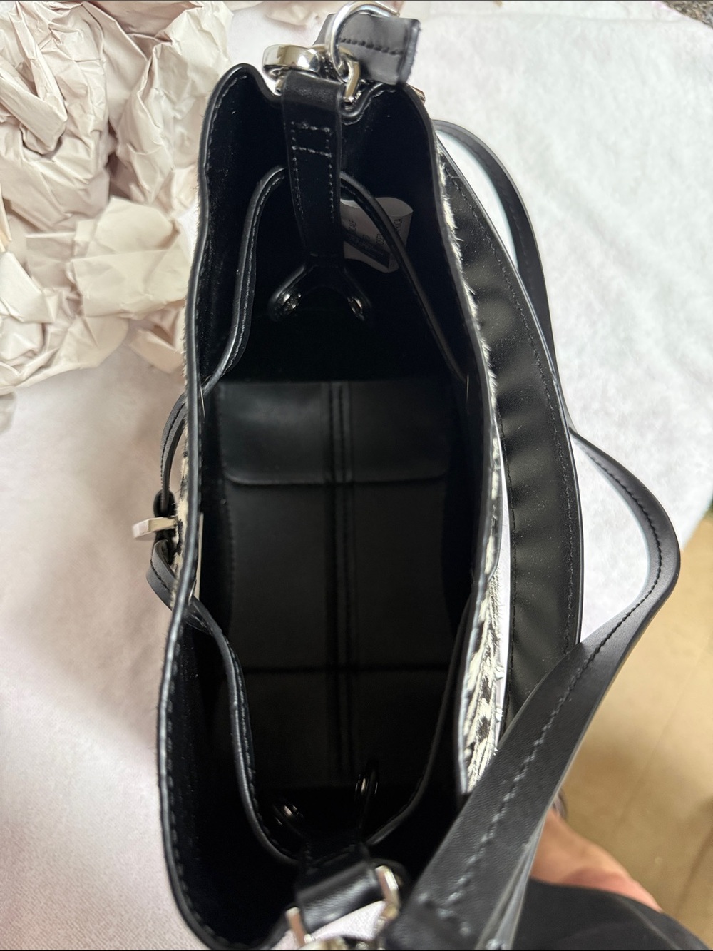 Michael Kors Black & White Zebra-Print Drawstring Crossbody - Picture 8 of 9